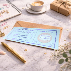 personalised wedding scratch card voucher bride groom surprise reveal gift