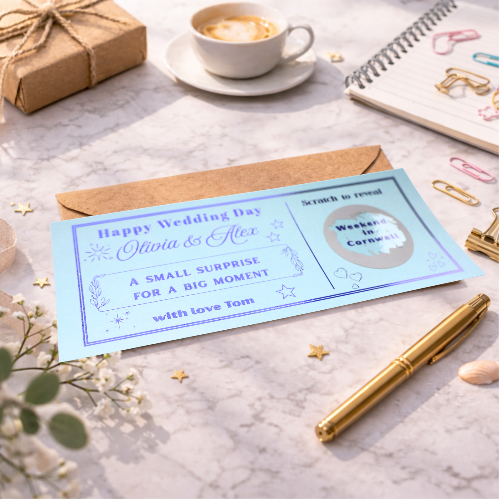 Personalised Wedding Scratch Card Voucher, Bride Groom Surprise Reveal Gift, Custom Experience Reveal Ticket for Newlyweds Wedding Gift - Image 3