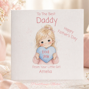 Personalised Fathers Day Card from Daughter, Custom Daddy Card from Little Girl, Cute Fathers Day Gift Card with Name for Dad