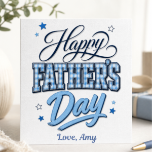Personalised Happy Fathers Day Card for Dad, Custom Blue Typography Fathers Day Card with Name, Stylish Greeting Card Gift for Daddy