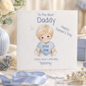 Personalised Fathers Day Card from Son, Custom Daddy Card from Little Boy, Cute Fathers Day Gift Card with Name for Dad