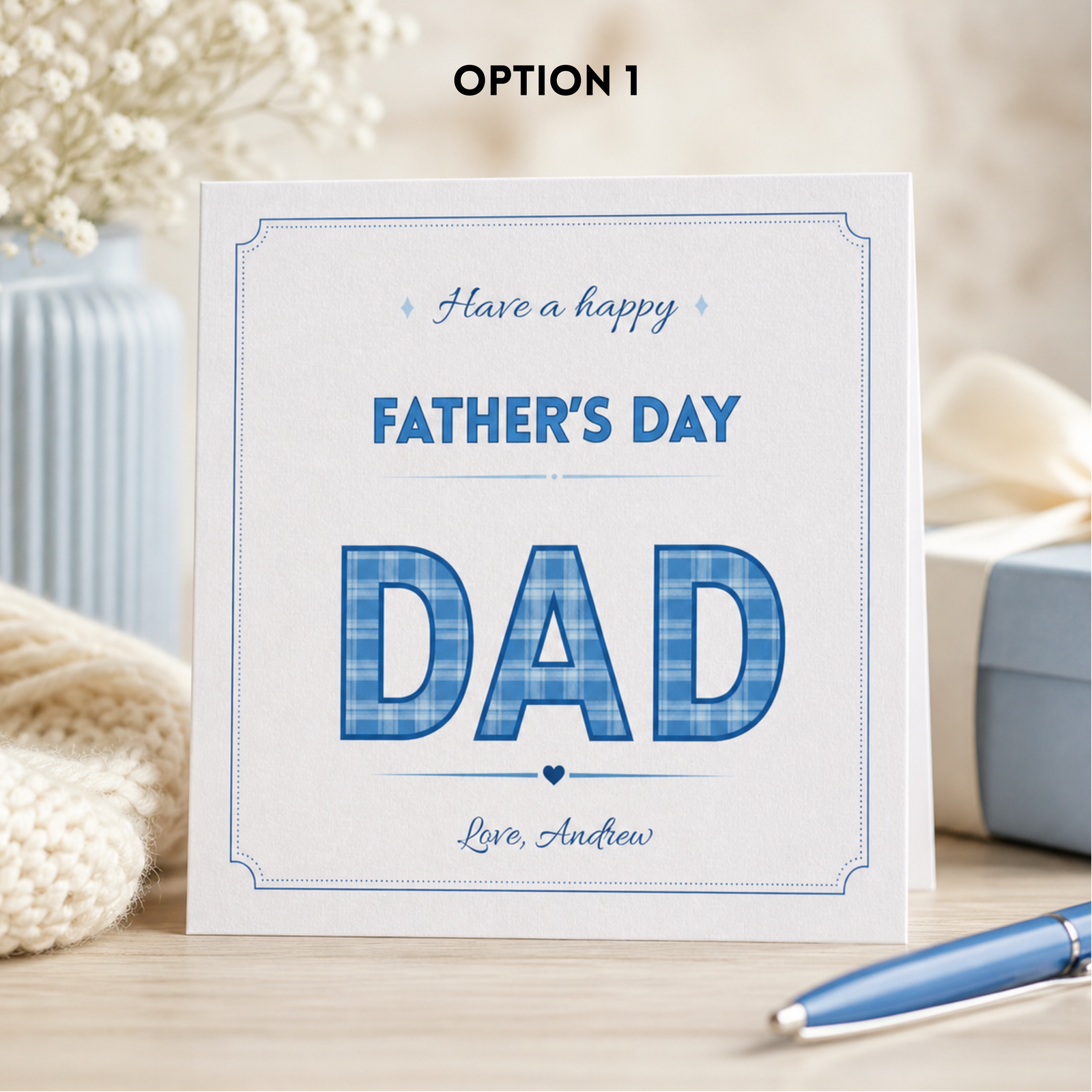 Personalised Fathers Day Card for Dad, Custom Blue Fathers Day Greeting Card with Name, Classic Daddy Gift Card from Son Daughter or Kids - Image 2