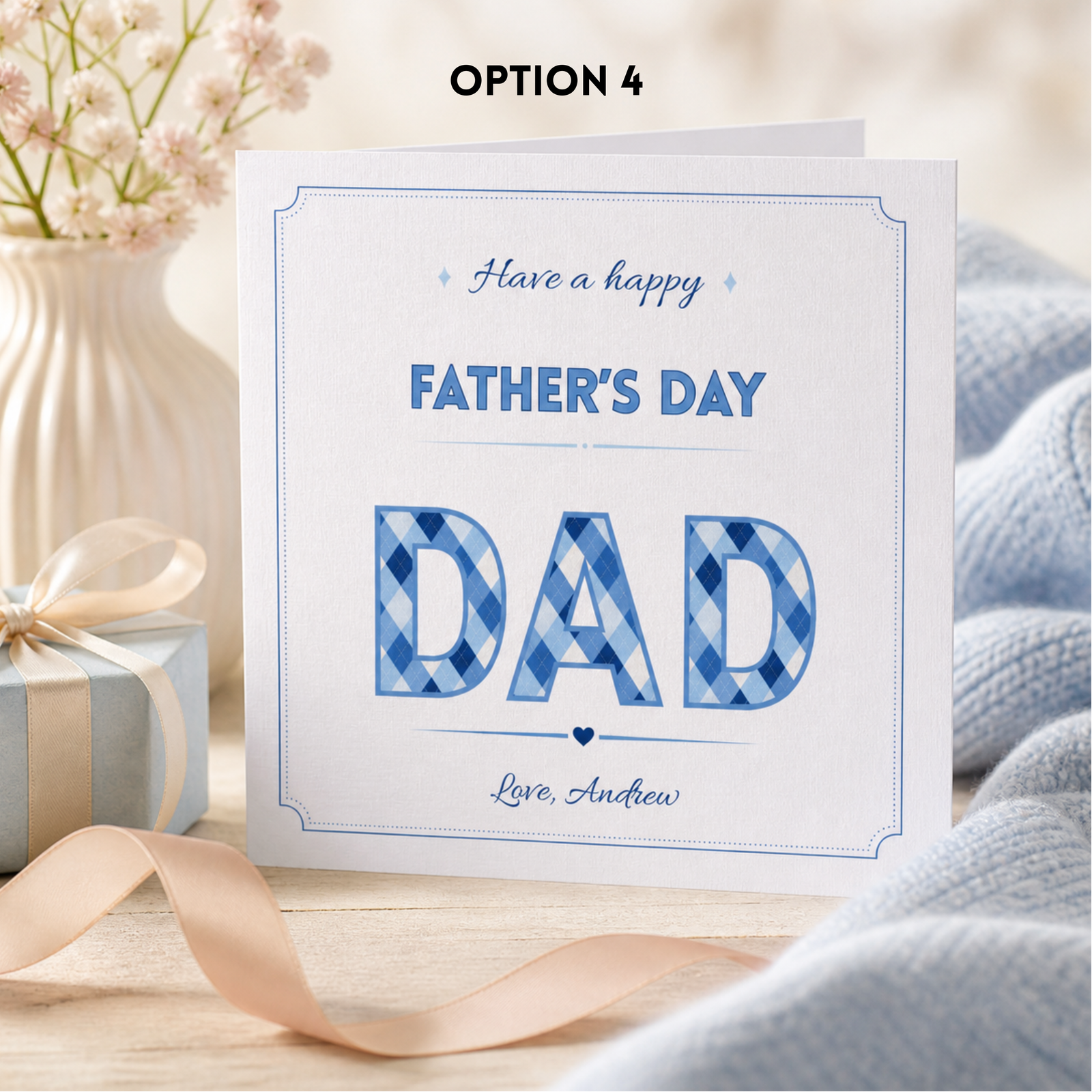 Personalised Fathers Day Card for Dad, Custom Blue Fathers Day Greeting Card with Name, Classic Daddy Gift Card from Son Daughter or Kids - Image 5