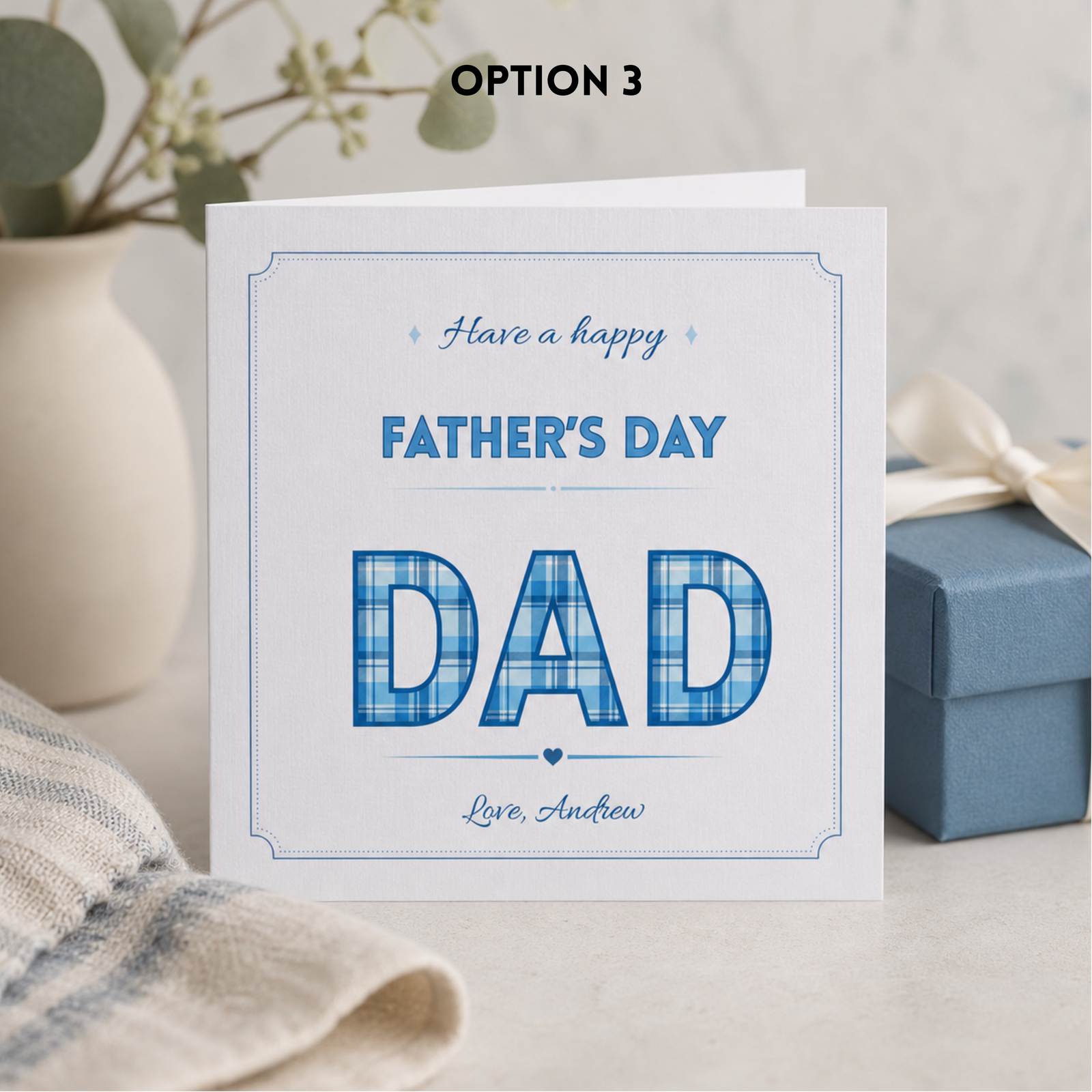 Personalised Fathers Day Card for Dad, Custom Blue Fathers Day Greeting Card with Name, Classic Daddy Gift Card from Son Daughter or Kids - Image 4