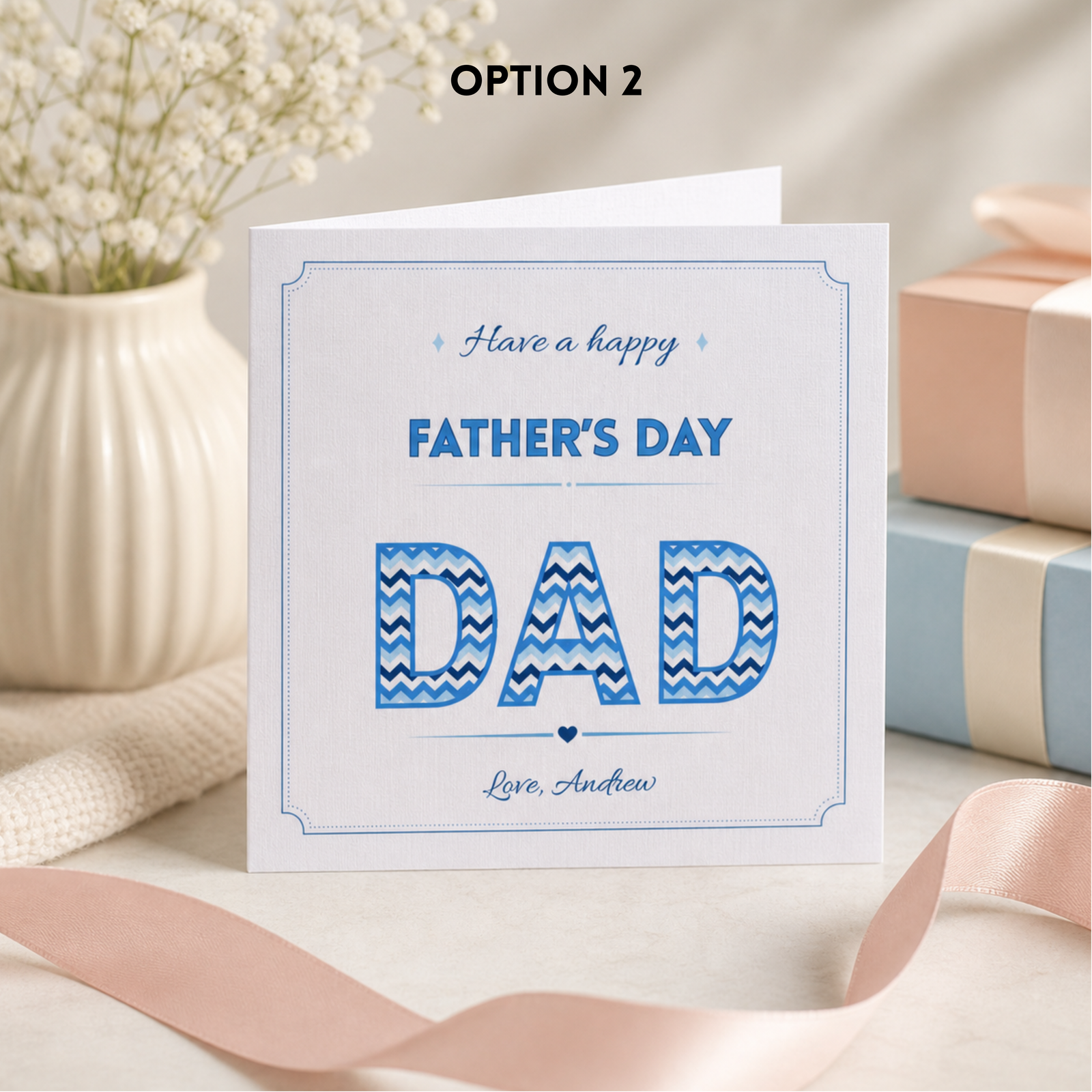 Personalised Fathers Day Card for Dad, Custom Blue Fathers Day Greeting Card with Name, Classic Daddy Gift Card from Son Daughter or Kids - Image 3