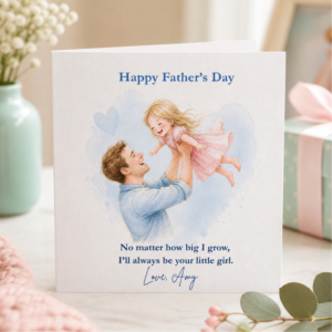 Personalised Fathers Day Card from Son or Daughter, Watercolour Dad and Child Card, Sentimental Fathers Day Gift for Daddy with Name