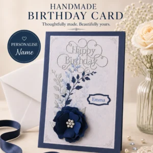 Personalised Navy Blue Birthday Card | Handmade 3D Flower Card | Named Card for Her | Floral Birthday Card