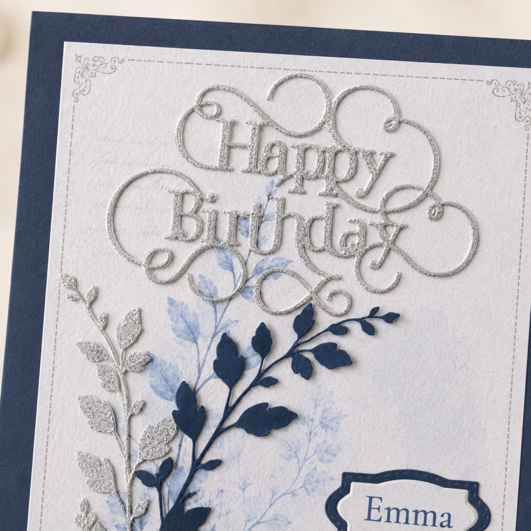 Personalised Navy Blue Birthday Card | Handmade 3D Flower Card | Named Card for Her | Floral Birthday Card - Image 2