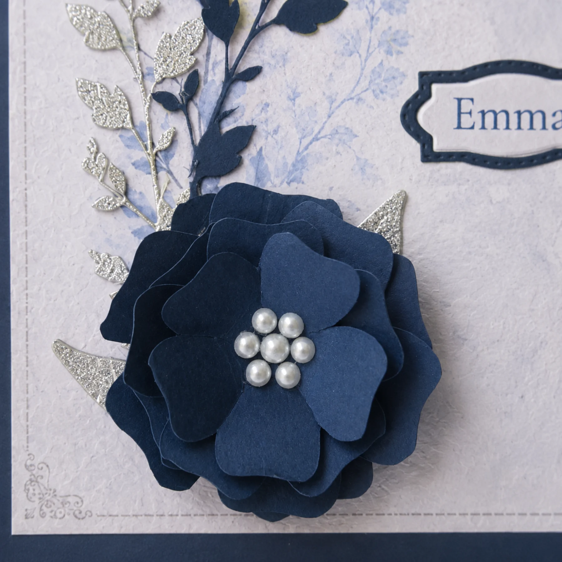 Personalised Navy Blue Birthday Card | Handmade 3D Flower Card | Named Card for Her | Floral Birthday Card - Image 12