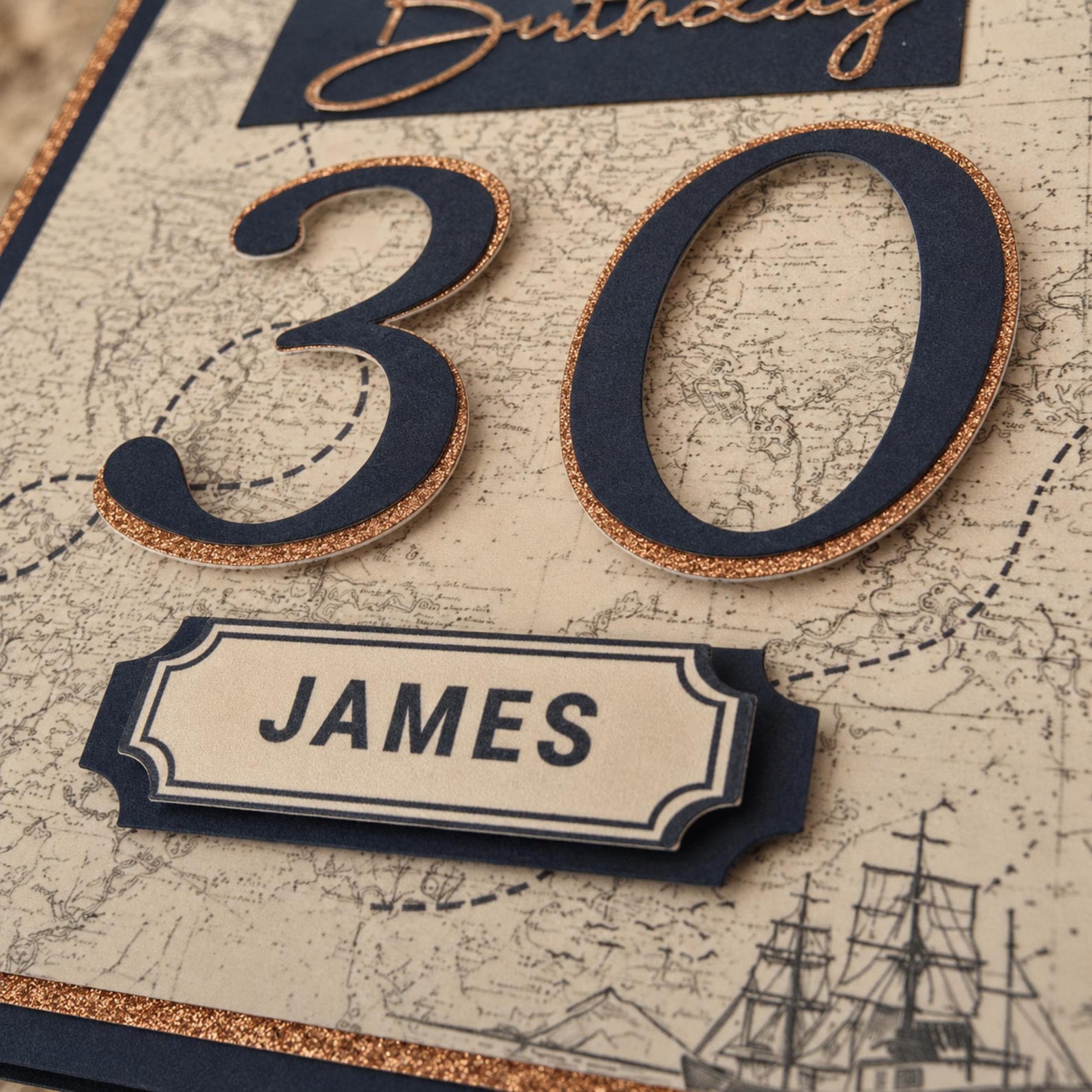 Personalised adventure birthday card showing custom name and milestone age