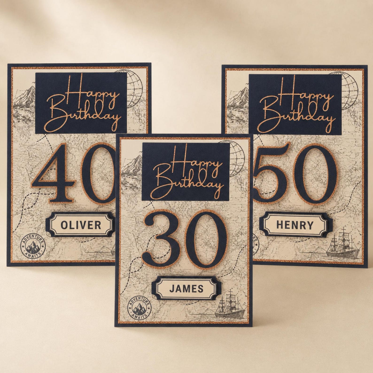 Personalised birthday card for him styled with matching presentation box
