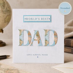 Personalised Dad birthday card with vintage map letter design and custom message